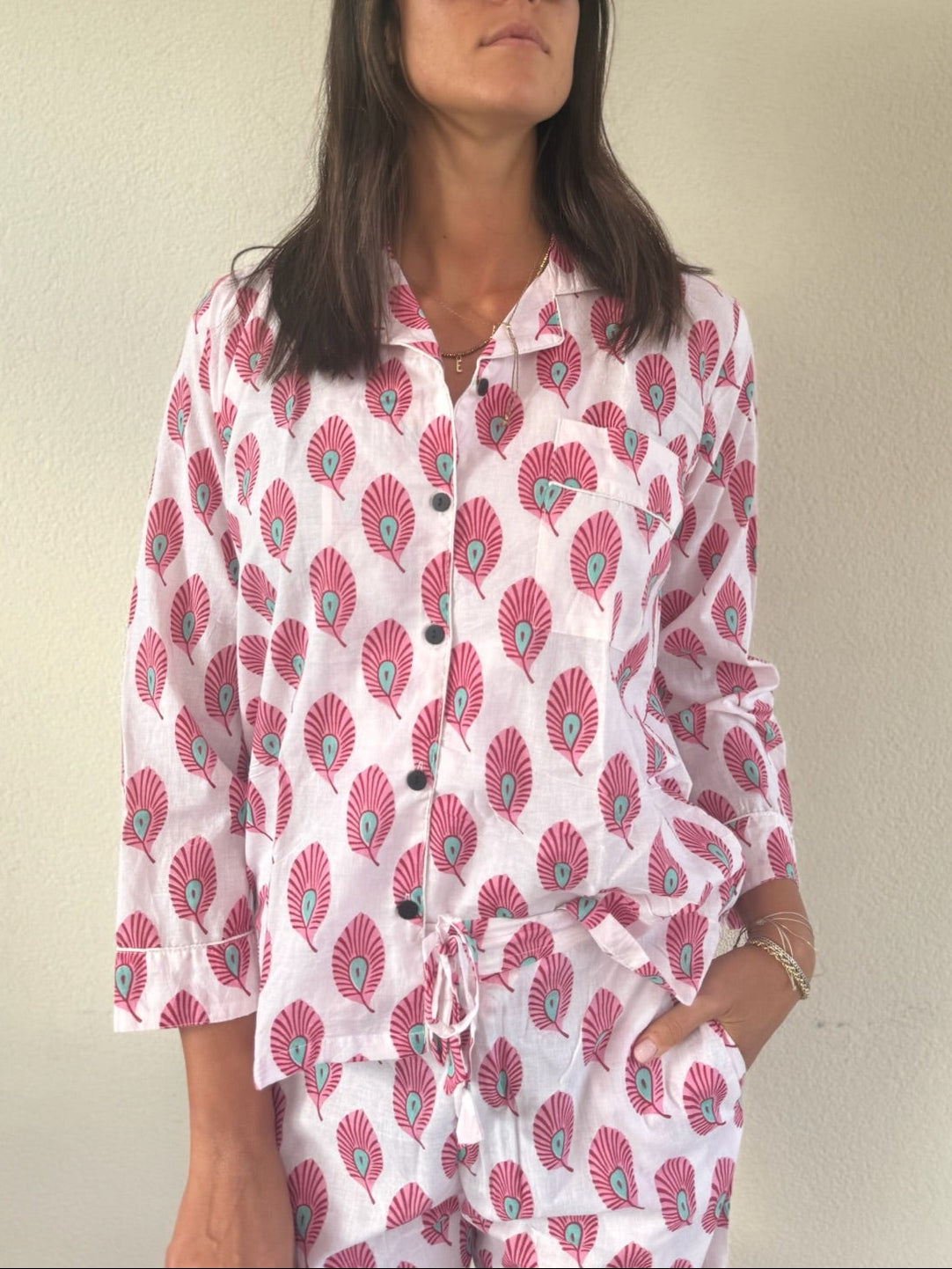 Pigiama 100% puro cotone organico fantasia floreale, made in Jaipur