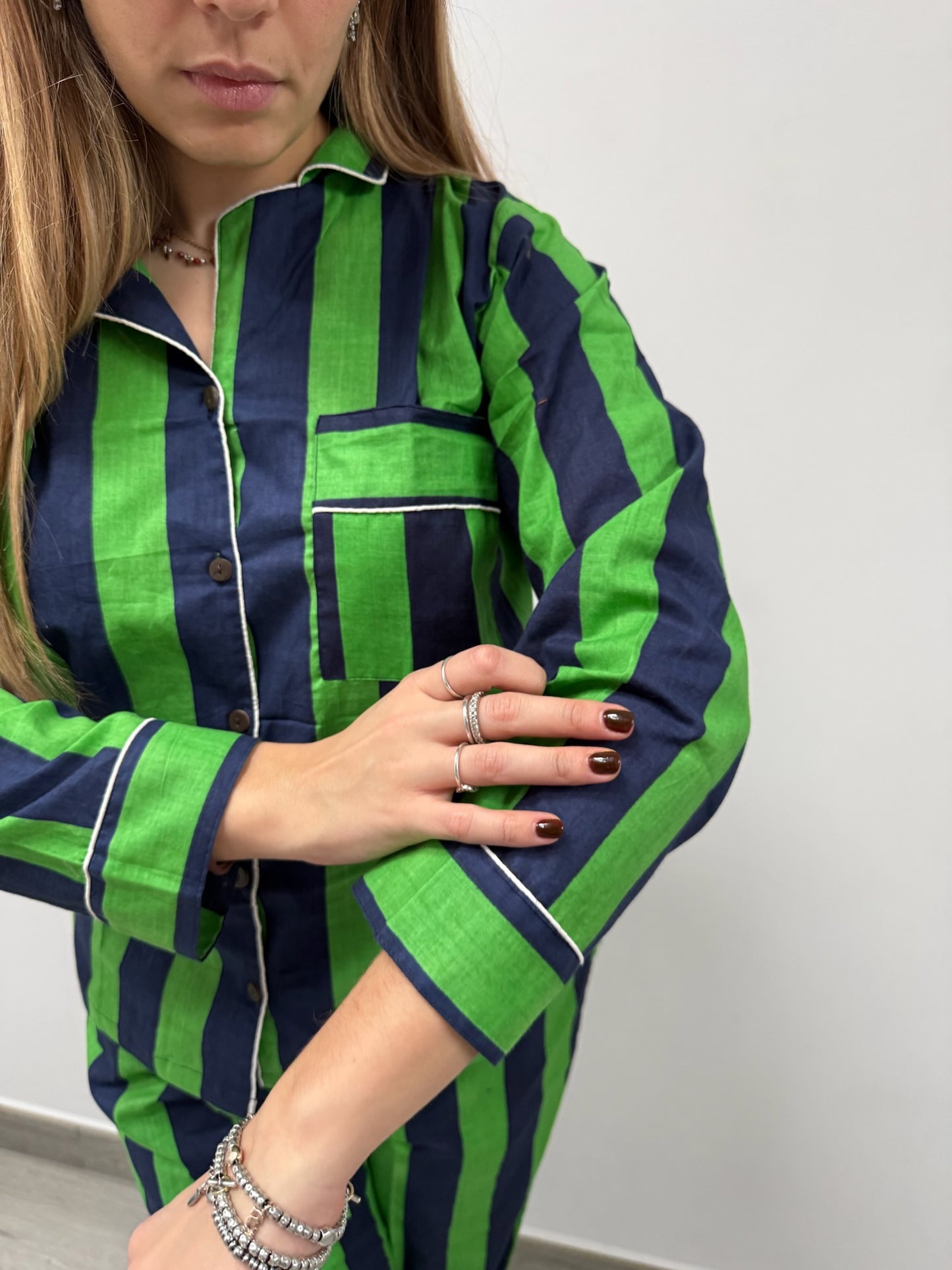 Pigiama 100% puro cotone organico a righe, made in Jaipur