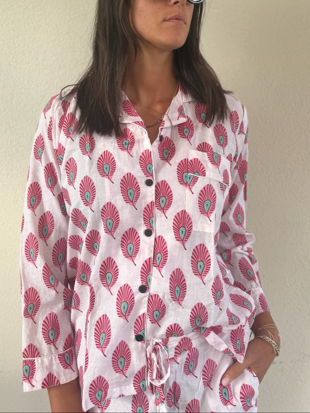 Pigiama 100% puro cotone organico fantasia floreale, made in Jaipur