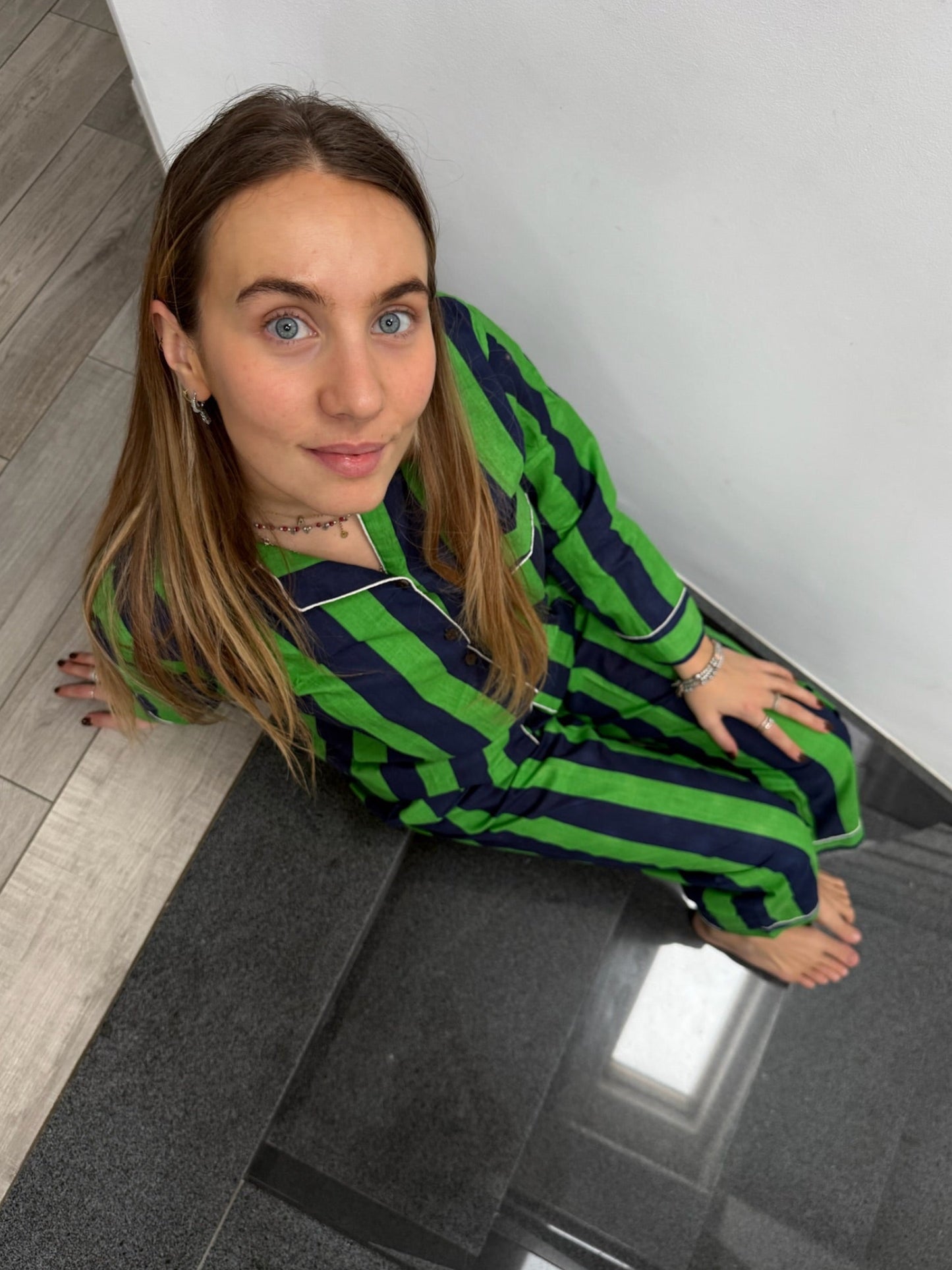 Pigiama 100% puro cotone organico a righe, made in Jaipur