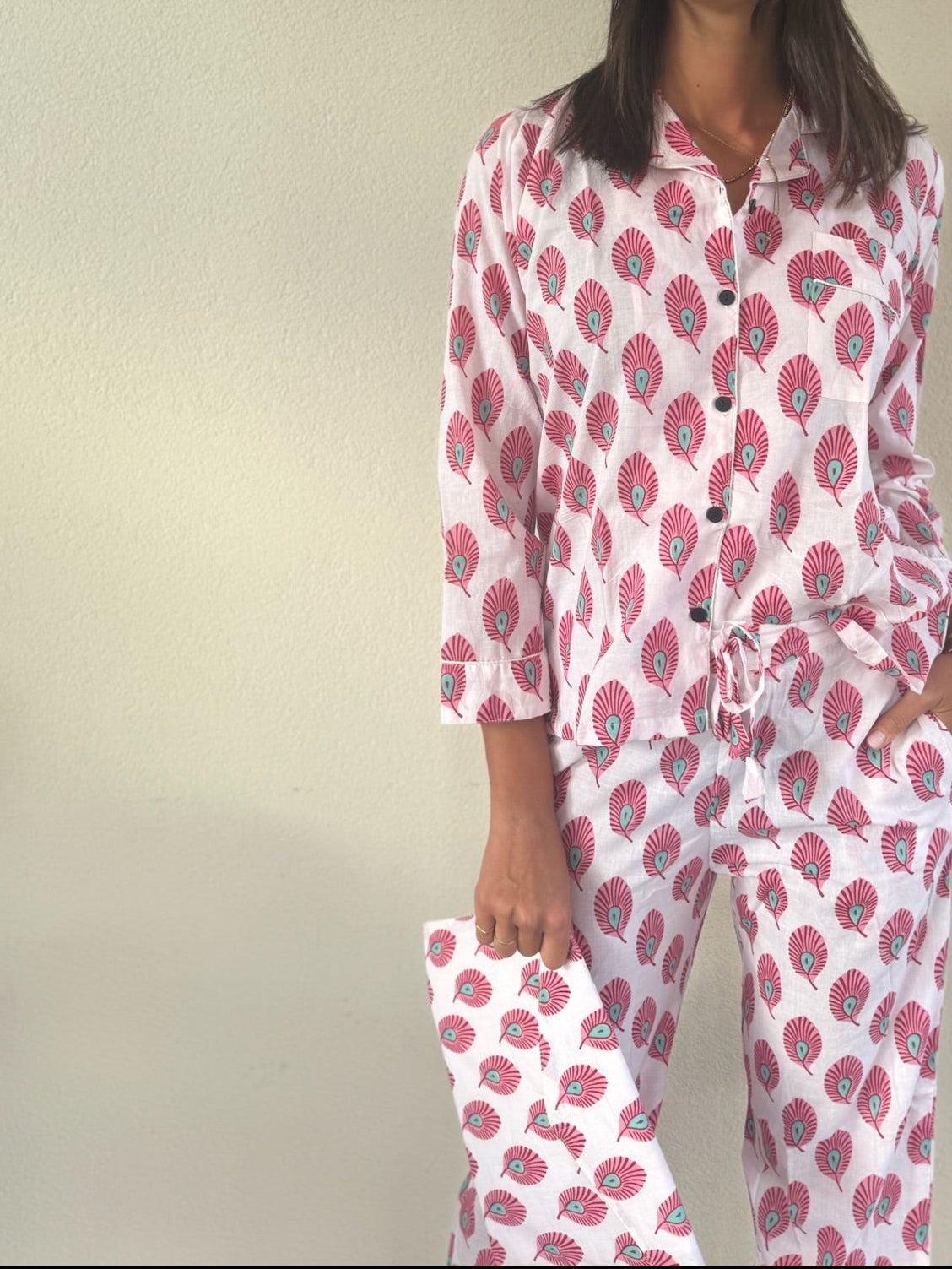 Pigiama 100% puro cotone organico fantasia floreale, made in Jaipur