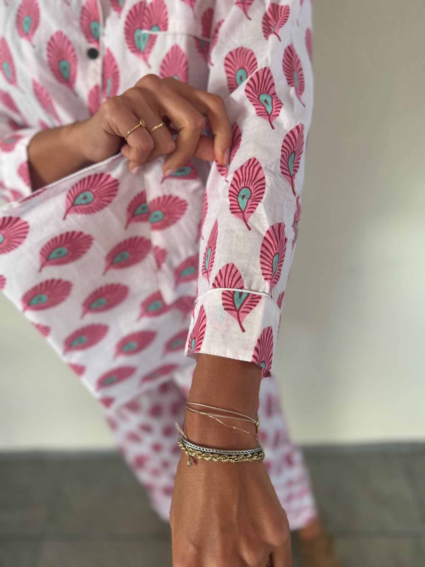 Pigiama 100% puro cotone organico fantasia floreale, made in Jaipur