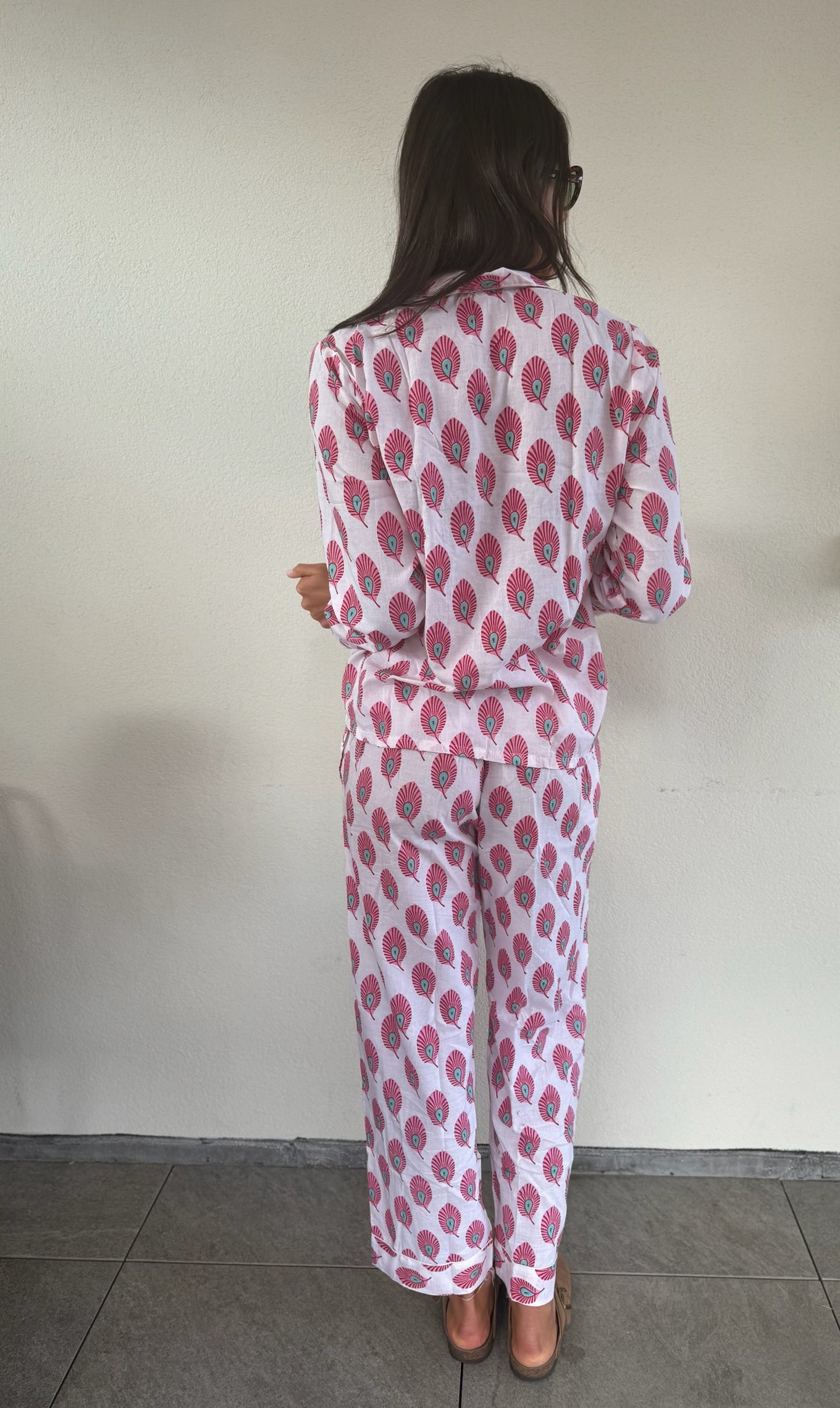 Pigiama 100% puro cotone organico fantasia floreale, made in Jaipur