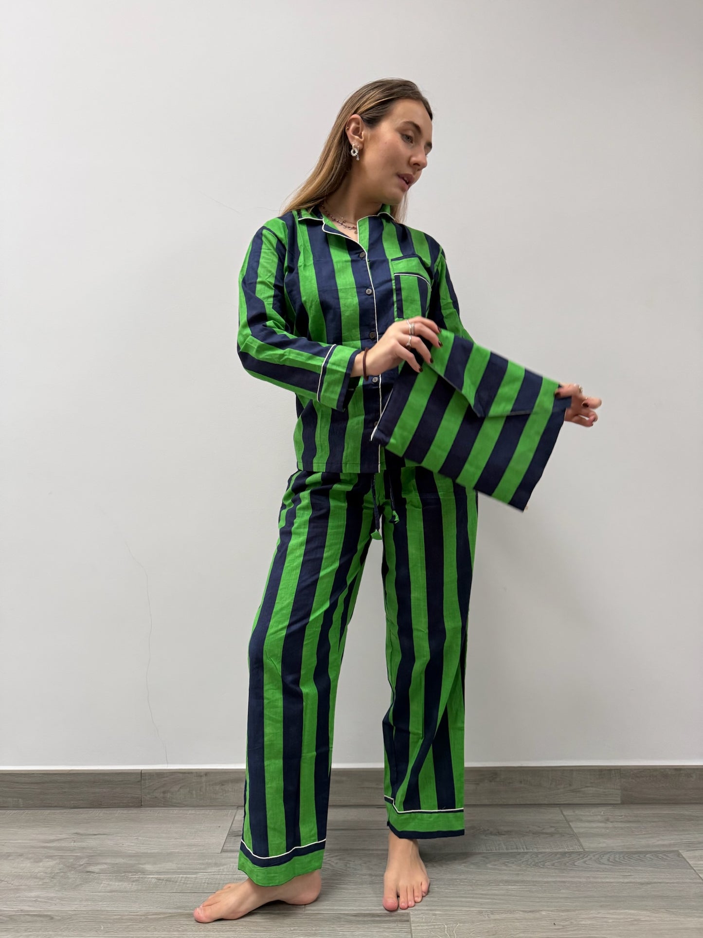 Pigiama 100% puro cotone organico a righe, made in Jaipur