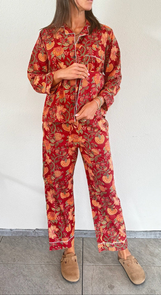 Pigiama 100% puro cotone organico fantasia floreale, made in Jaipur