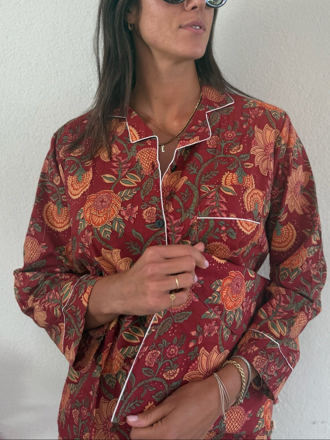 Pigiama 100% puro cotone organico fantasia floreale, made in Jaipur