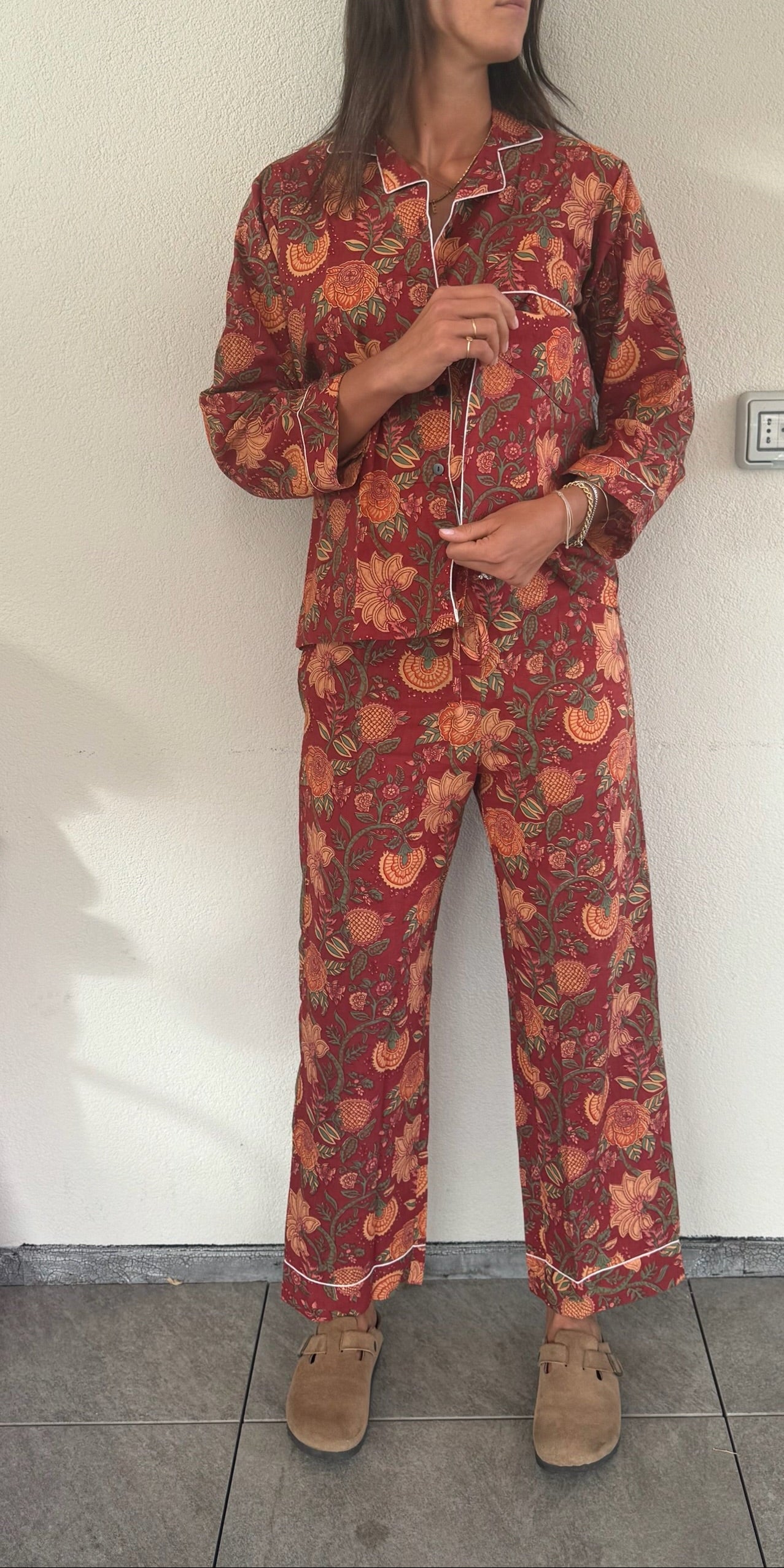 Pigiama 100% puro cotone organico fantasia floreale, made in Jaipur