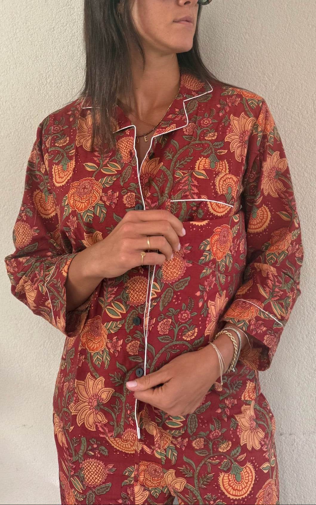 Pigiama 100% puro cotone organico fantasia floreale, made in Jaipur