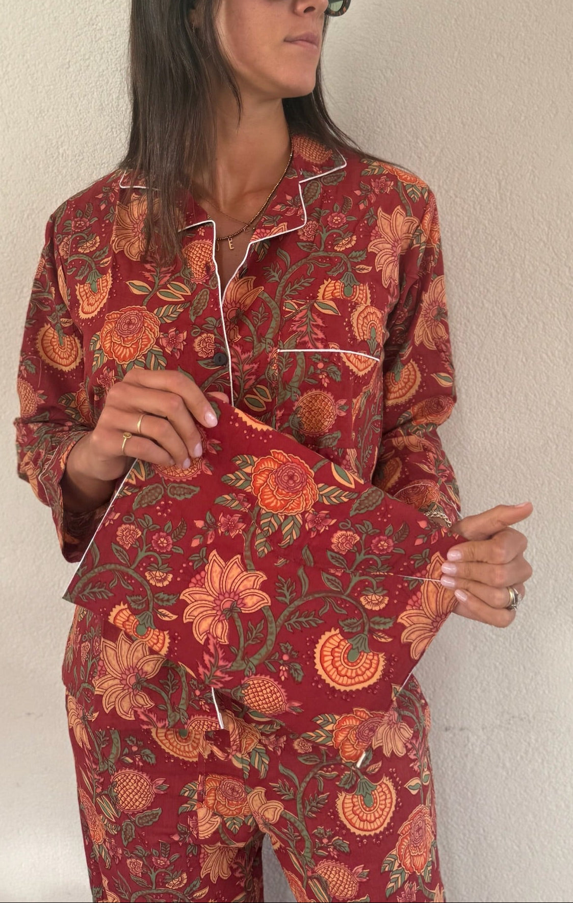 Pigiama 100% puro cotone organico fantasia floreale, made in Jaipur