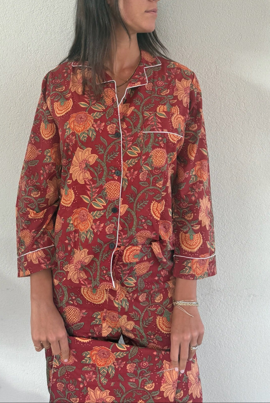 Pigiama 100% puro cotone organico fantasia floreale, made in Jaipur