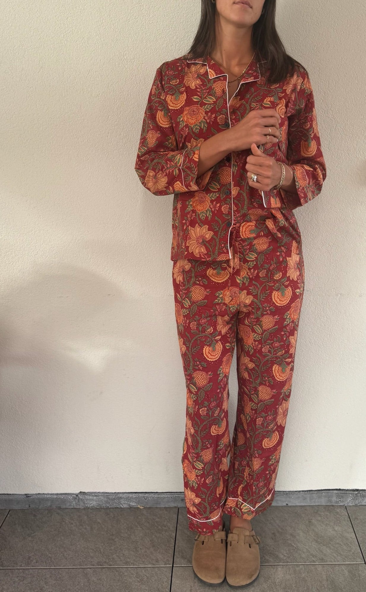 Pigiama 100% puro cotone organico fantasia floreale, made in Jaipur