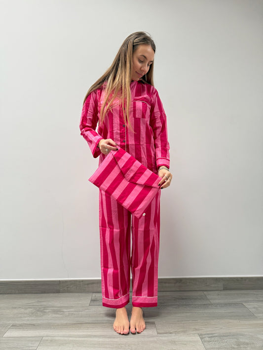 Pigiama 100% puro cotone organico a righe, made in Jaipur