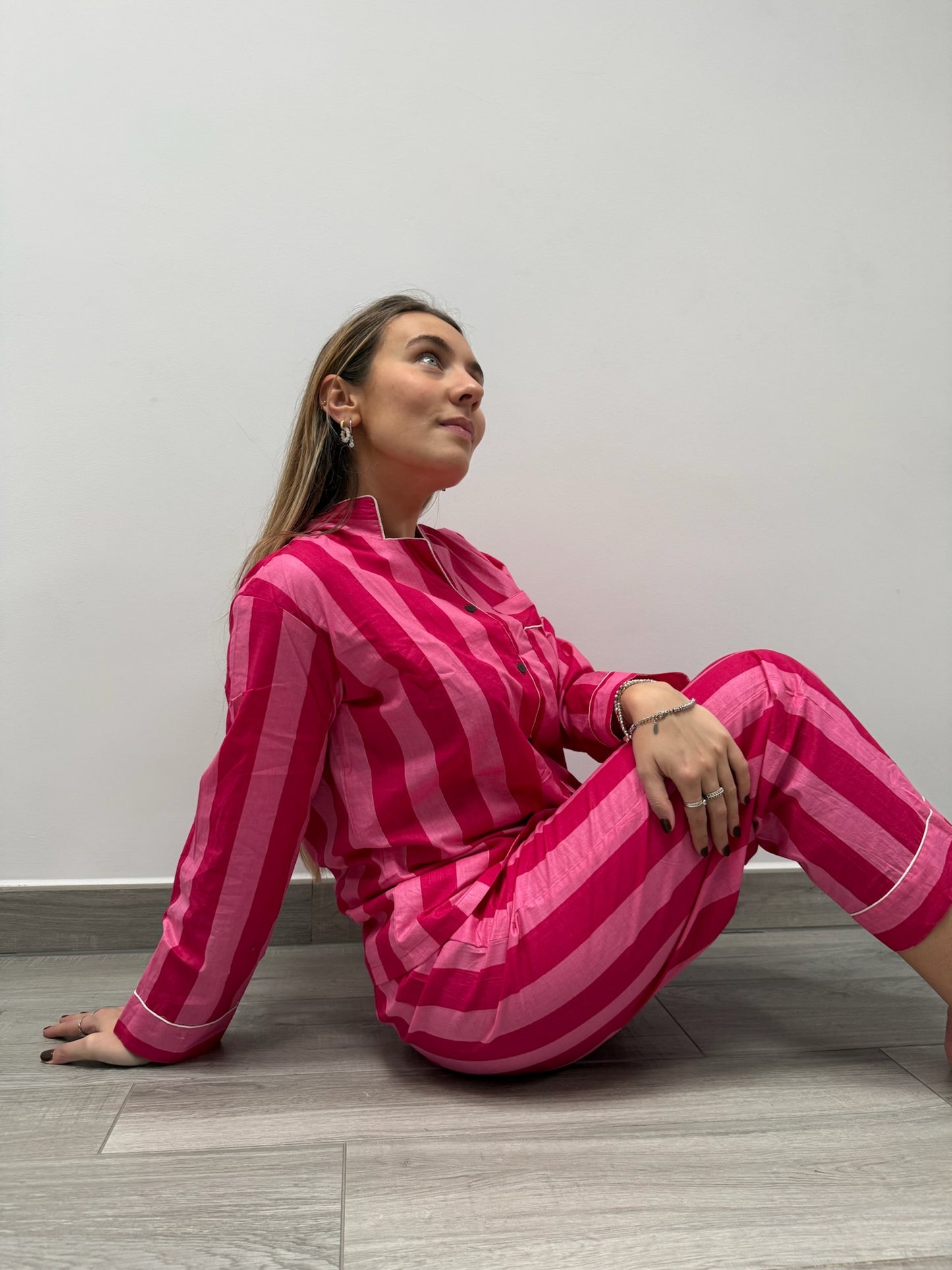 Pigiama 100% puro cotone organico a righe, made in Jaipur