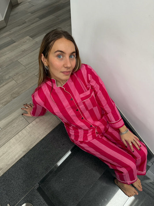 Pigiama 100% puro cotone organico a righe, made in Jaipur