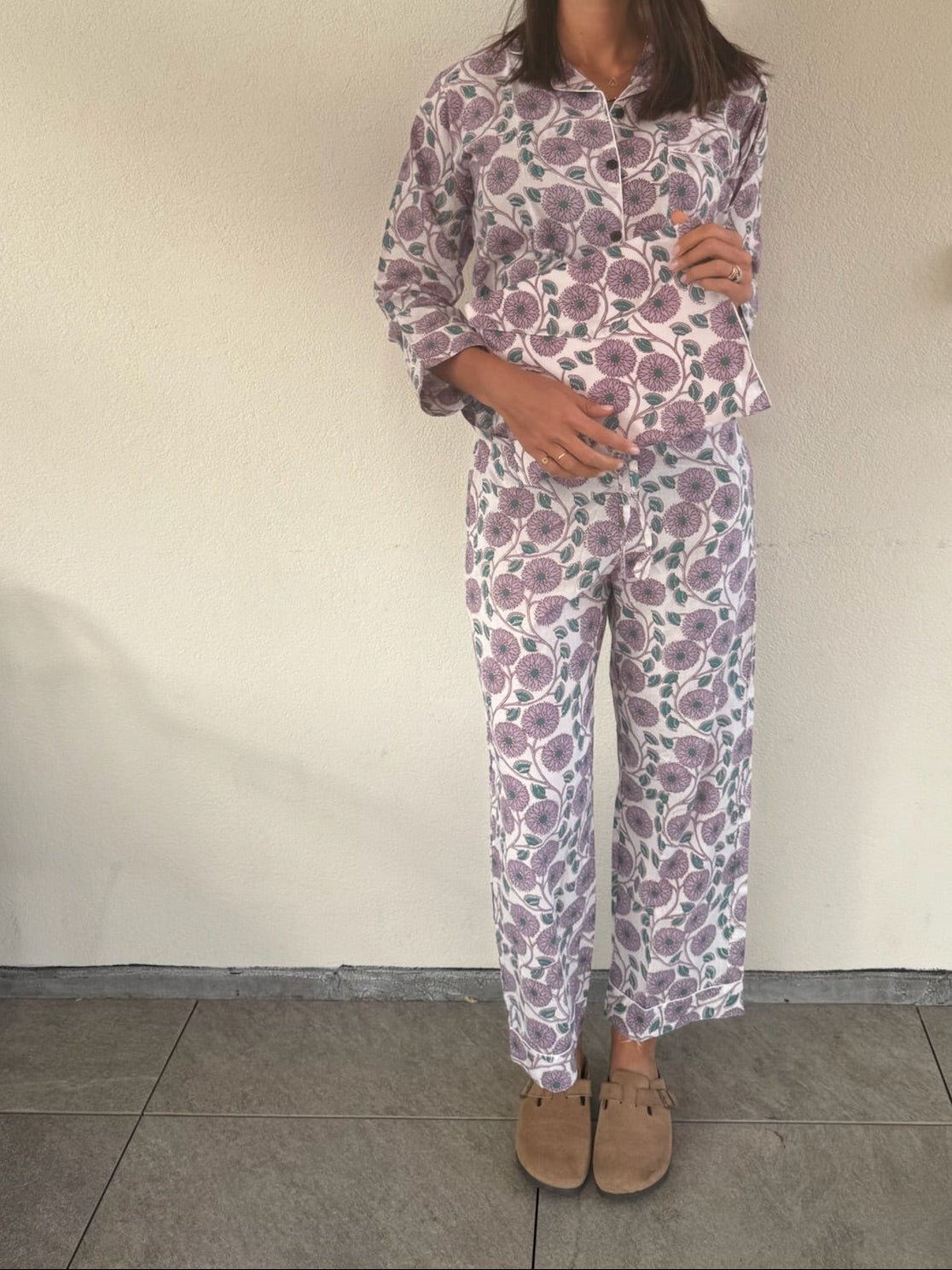 Pigiama 100% puro cotone organico fantasia floreale, made in Jaipur