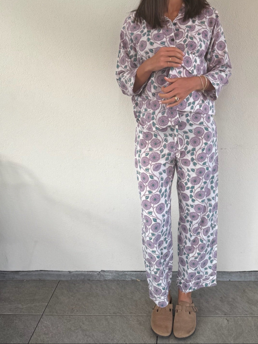 Pigiama 100% puro cotone organico fantasia floreale, made in Jaipur