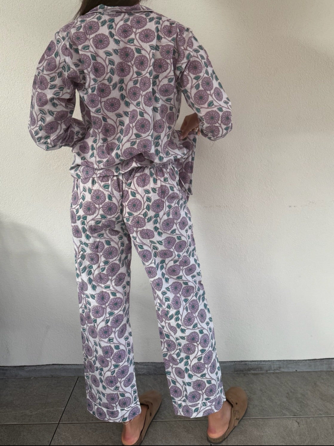 Pigiama 100% puro cotone organico fantasia floreale, made in Jaipur