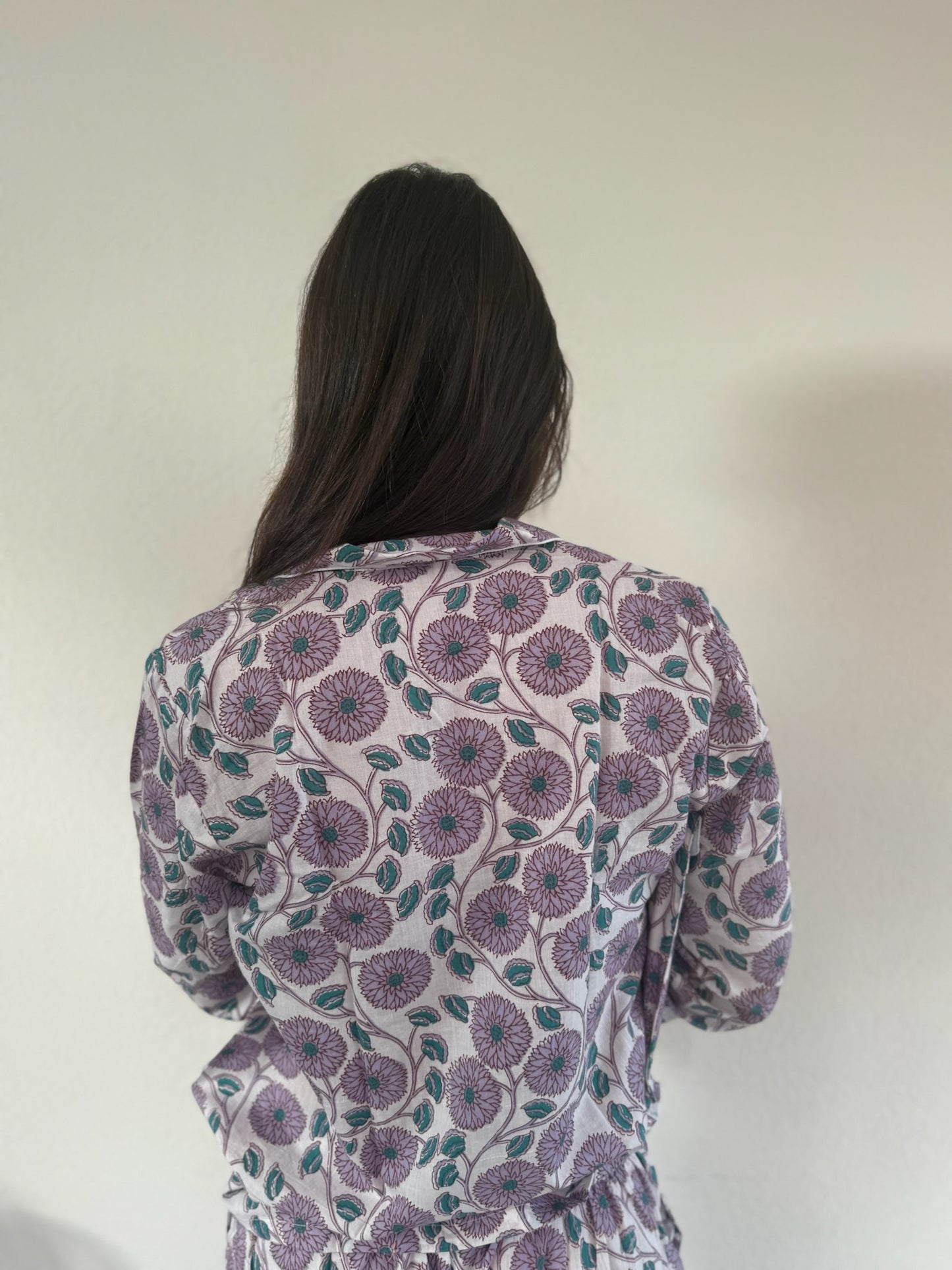 Pigiama 100% puro cotone organico fantasia floreale, made in Jaipur