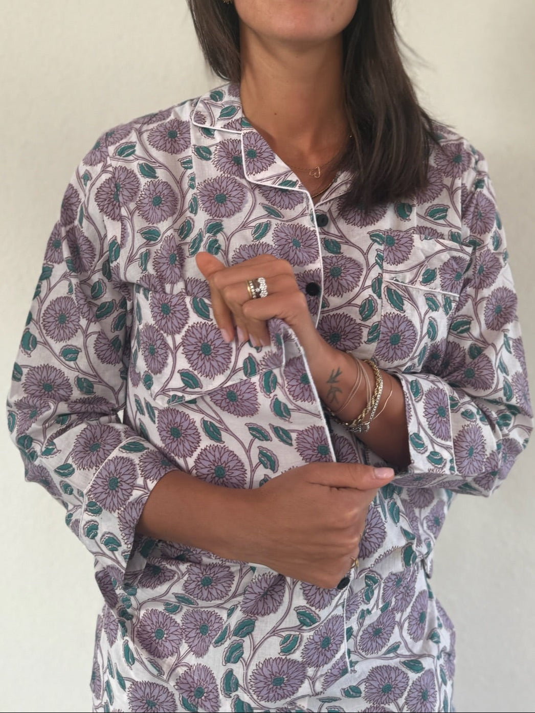 Pigiama 100% puro cotone organico fantasia floreale, made in Jaipur