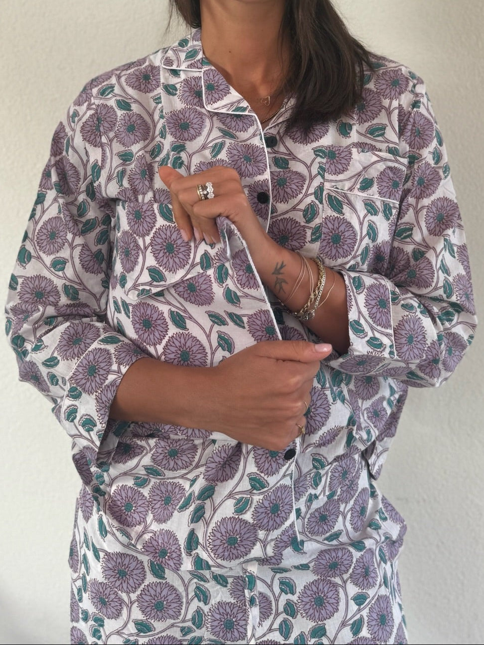 Pigiama 100% puro cotone organico fantasia floreale, made in Jaipur