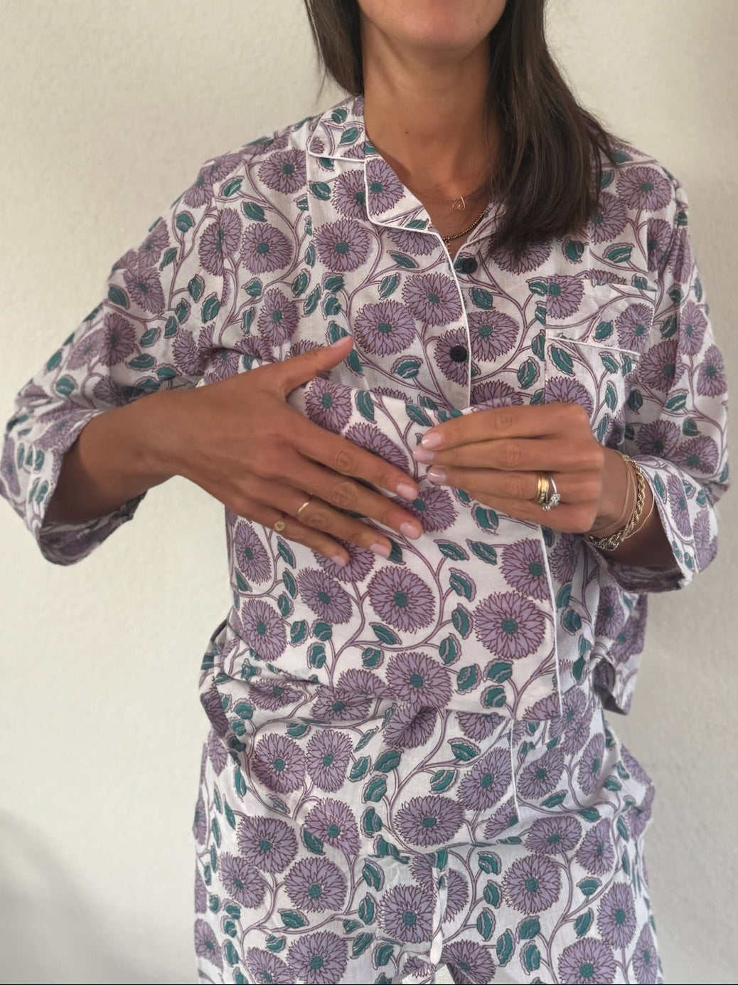 Pigiama 100% puro cotone organico fantasia floreale, made in Jaipur