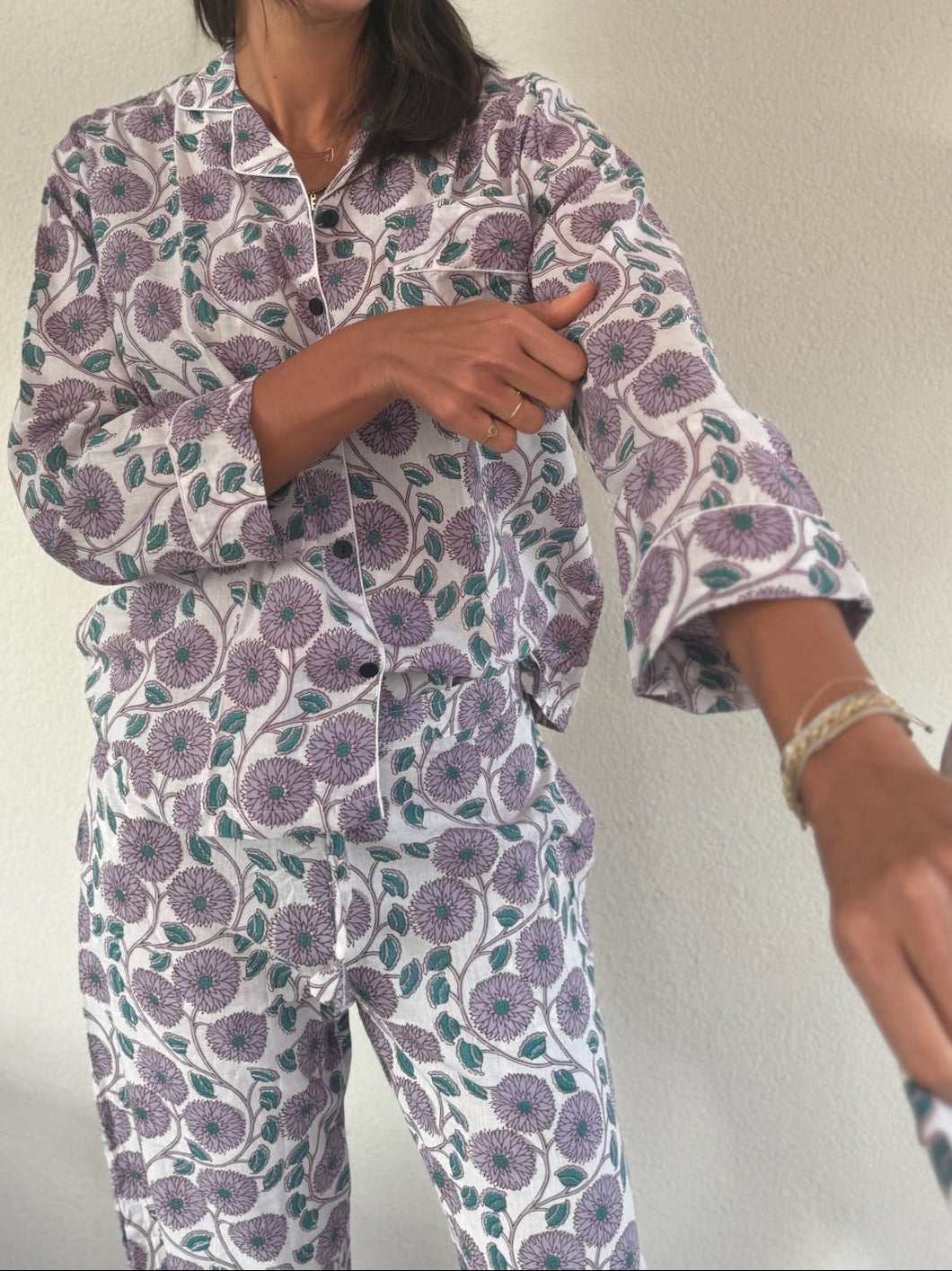 Pigiama 100% puro cotone organico fantasia floreale, made in Jaipur