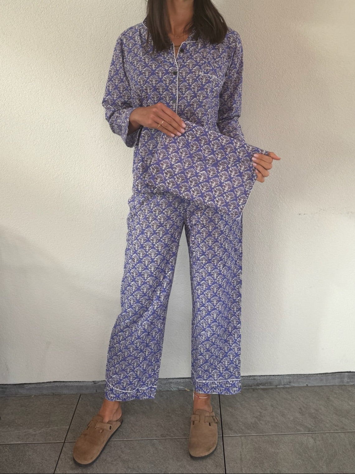 Pigiama 100% puro cotone organico fantasia floreale, made in Jaipur