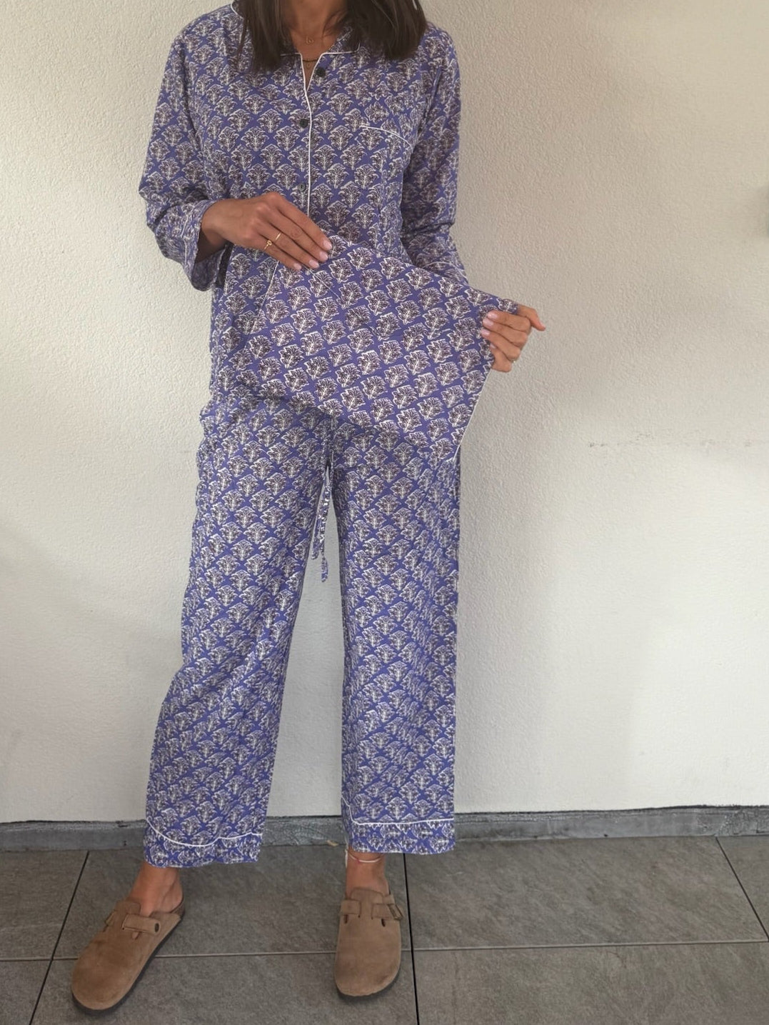 Pigiama 100% puro cotone organico fantasia floreale, made in Jaipur