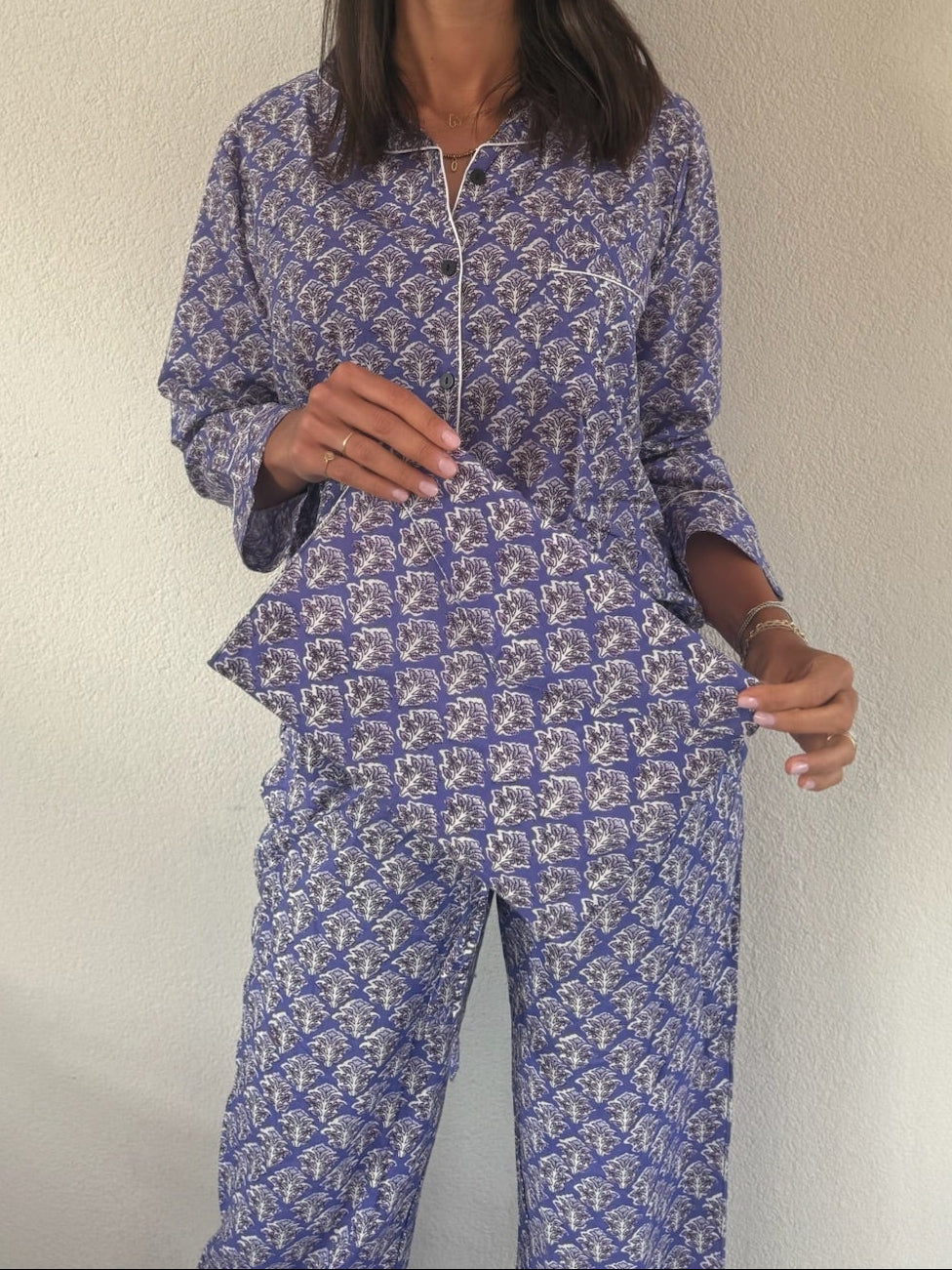 Pigiama 100% puro cotone organico fantasia floreale, made in Jaipur