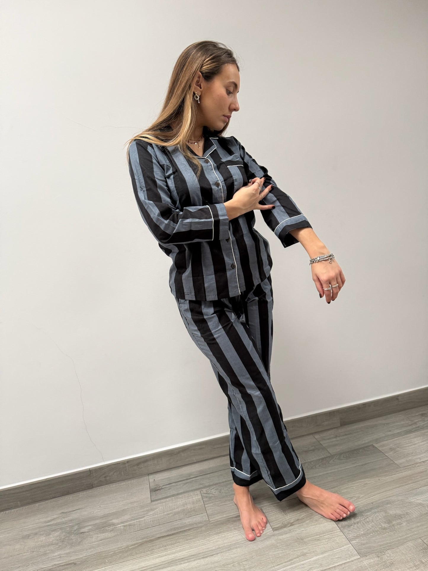 Pigiama 100% puro cotone organico a righe, made in Jaipur