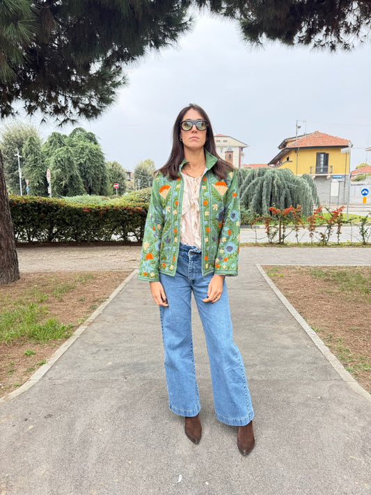 Giacca verde scuro stile boho ricamata a mano, made in Jaipur