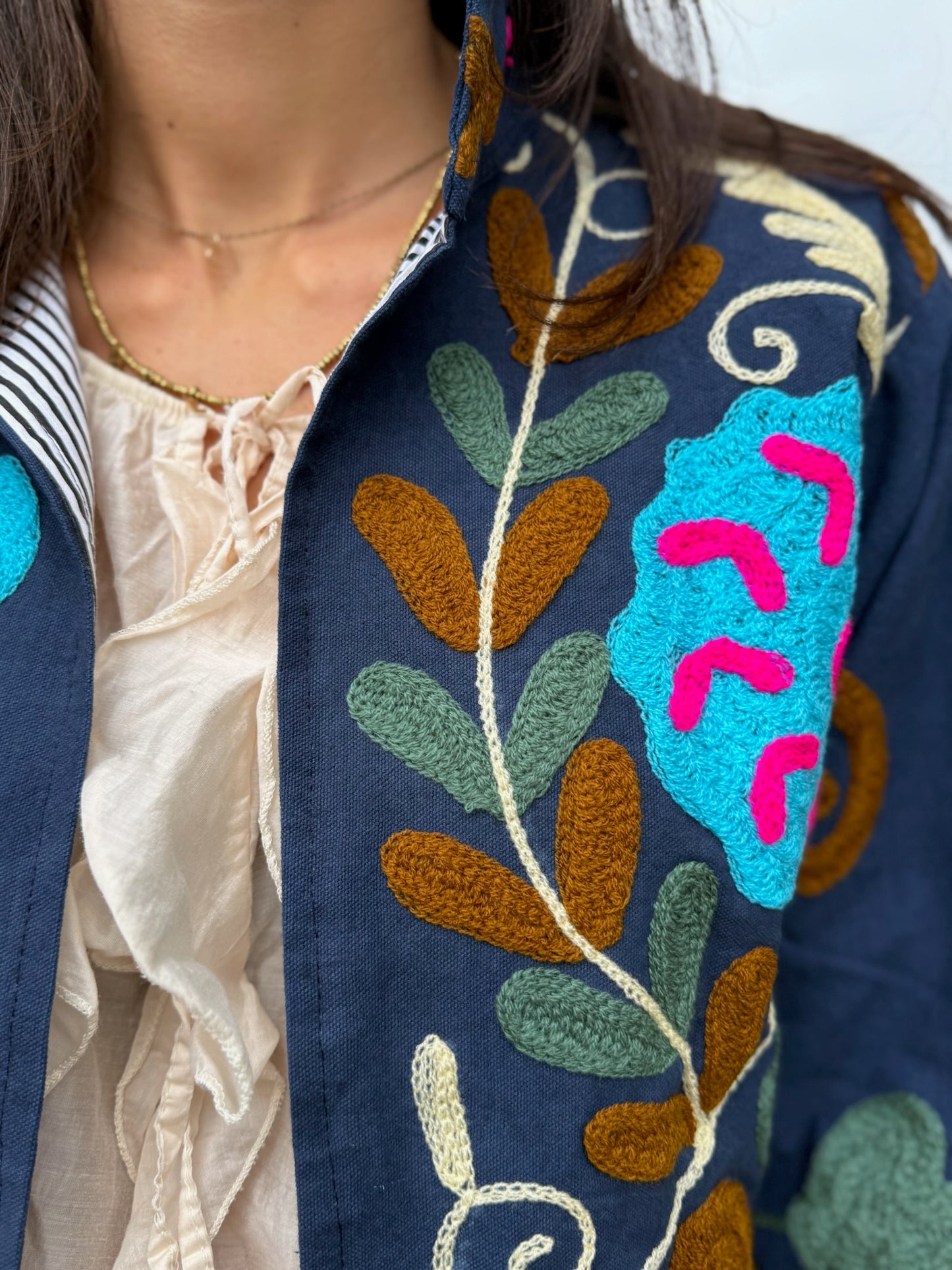 Giacca blu navy stile boho ricamata a mano, made in Jaipur