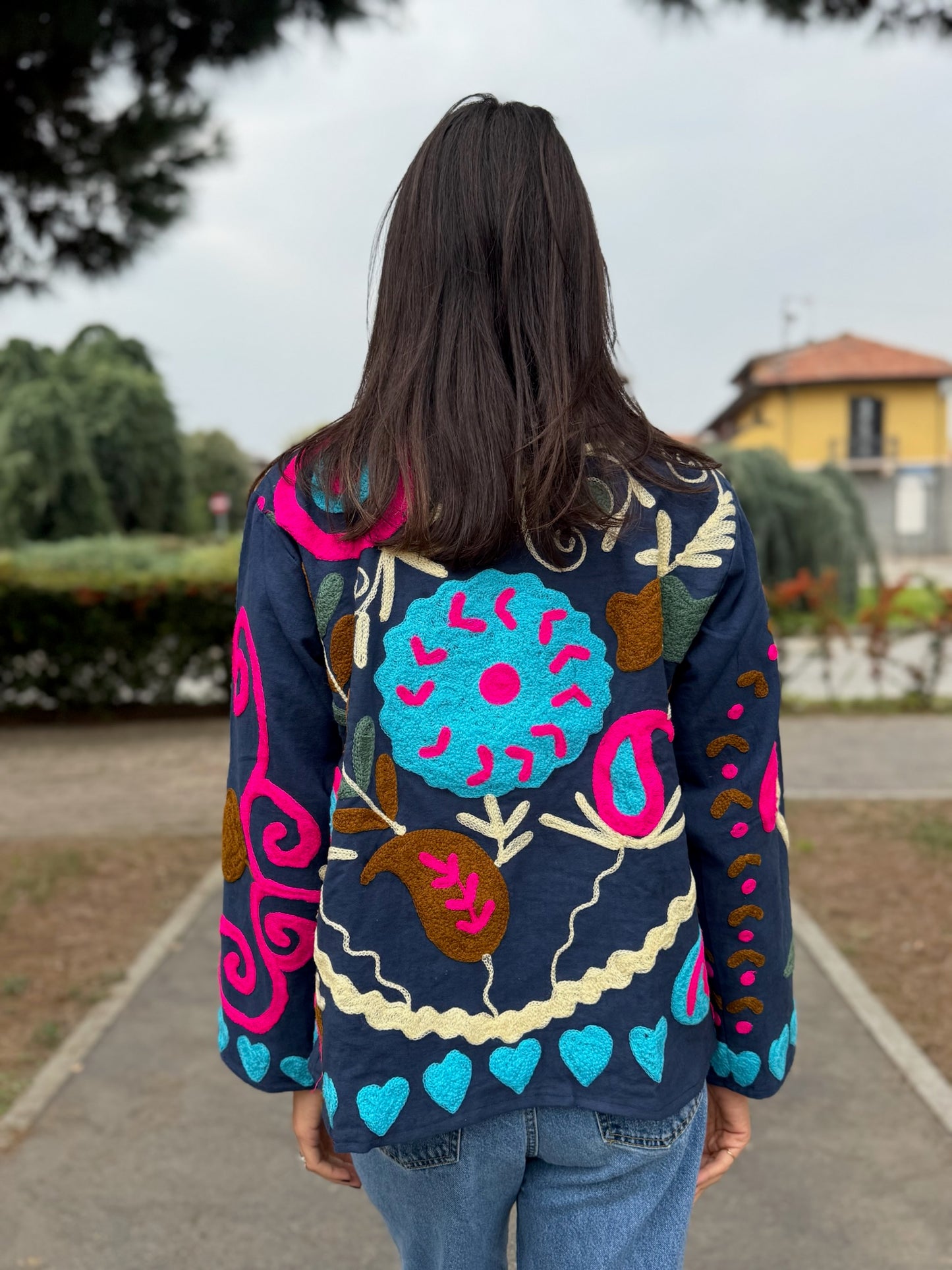 Giacca blu navy stile boho ricamata a mano, made in Jaipur