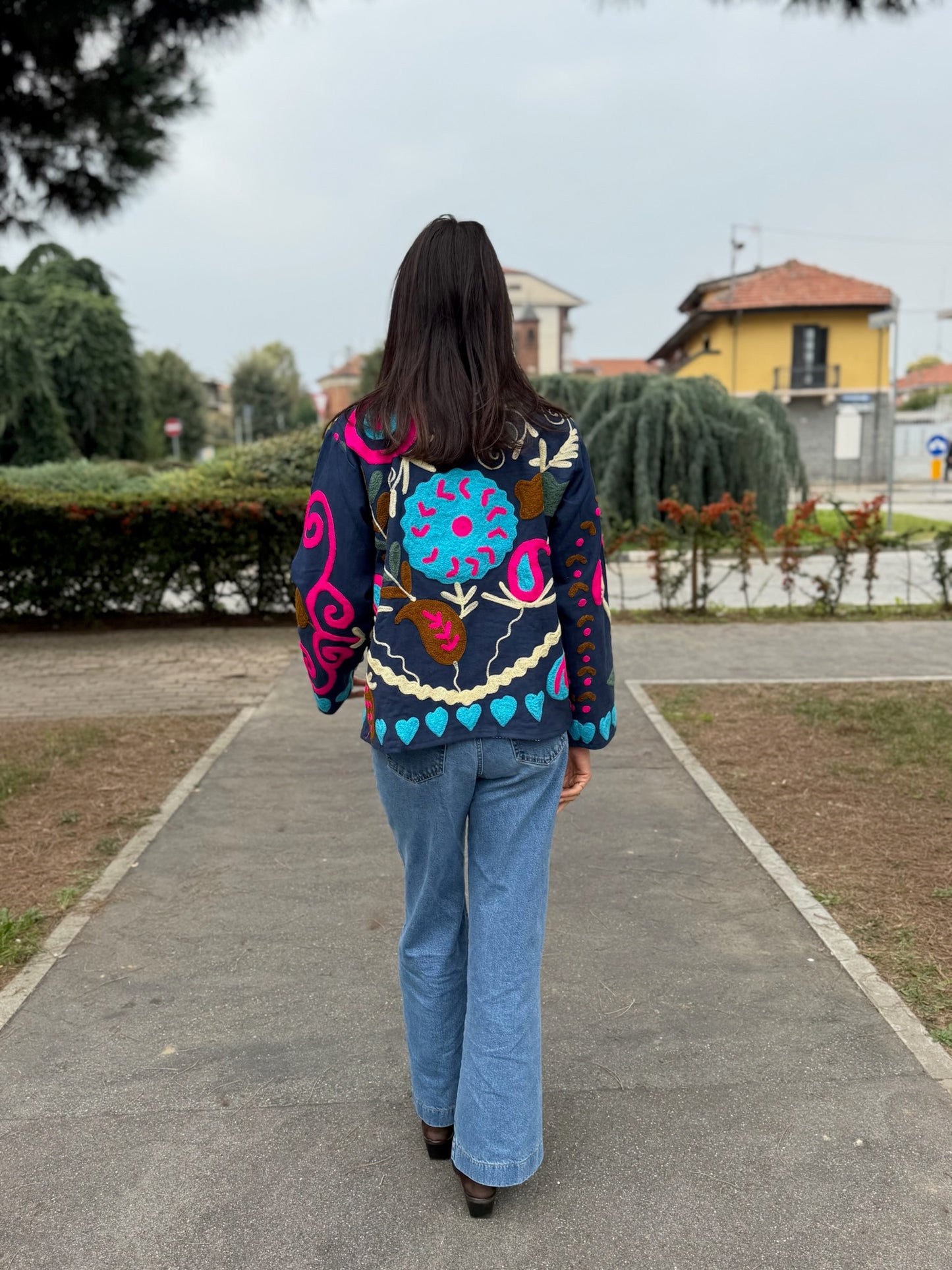 Giacca blu navy stile boho ricamata a mano, made in Jaipur