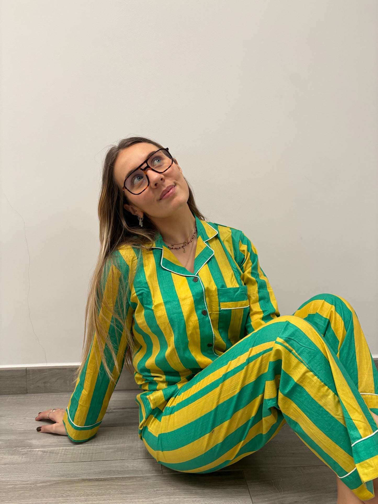 Pigiama 100% puro cotone organico a righe, made in Jaipur