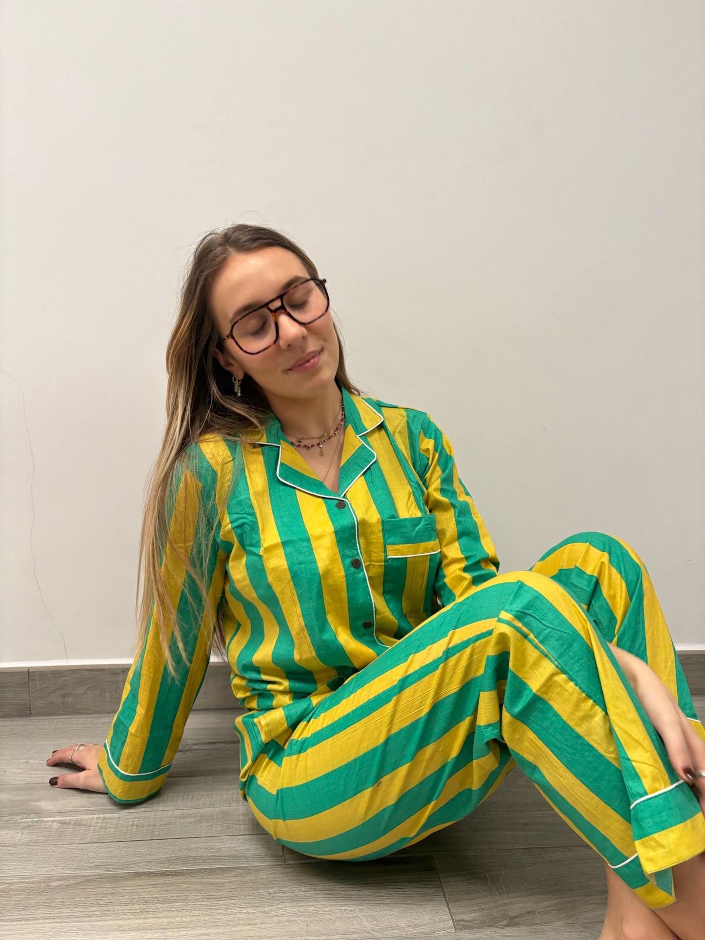 Pigiama 100% puro cotone organico a righe, made in Jaipur