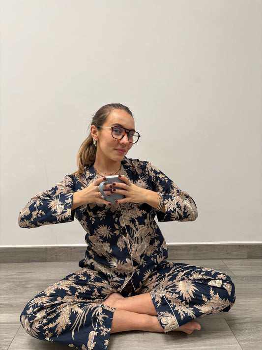 Pigiama 100% puro cotone fantasia floreale, made in Jaipur