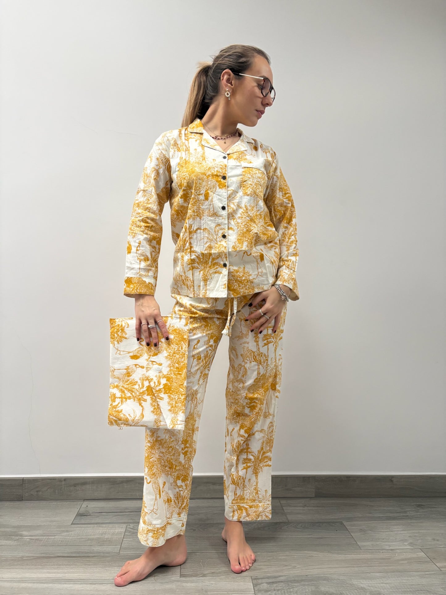 Pigiama 100% puro cotone fantasia floreale, made in Jaipur