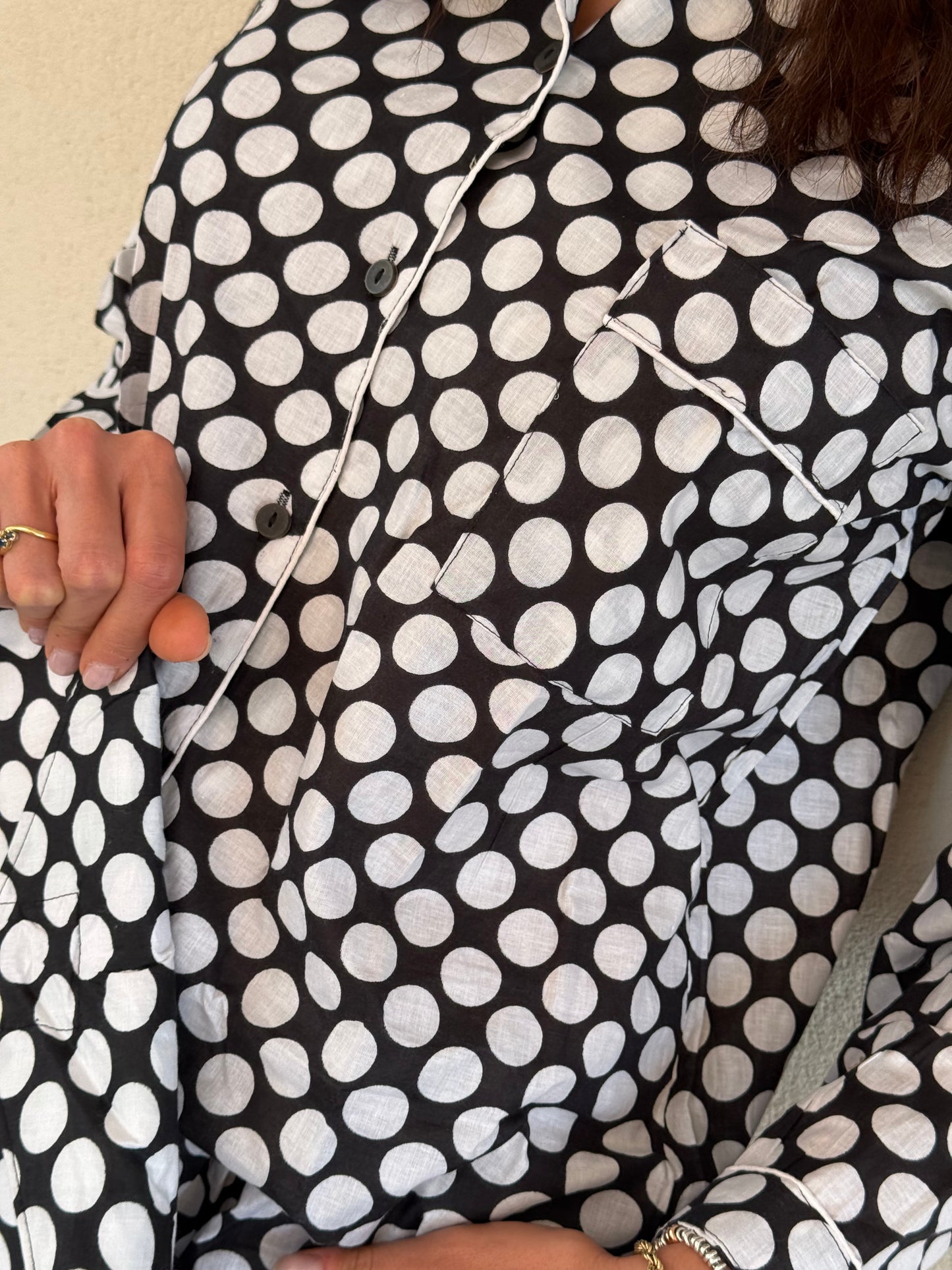 Pigiama lungo 100% puro cotone organico fantasia a pois made in Jaipur