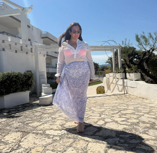 Pareo in mussola di cotone, tessuto stampato a mano. Fantasia floreale.A6