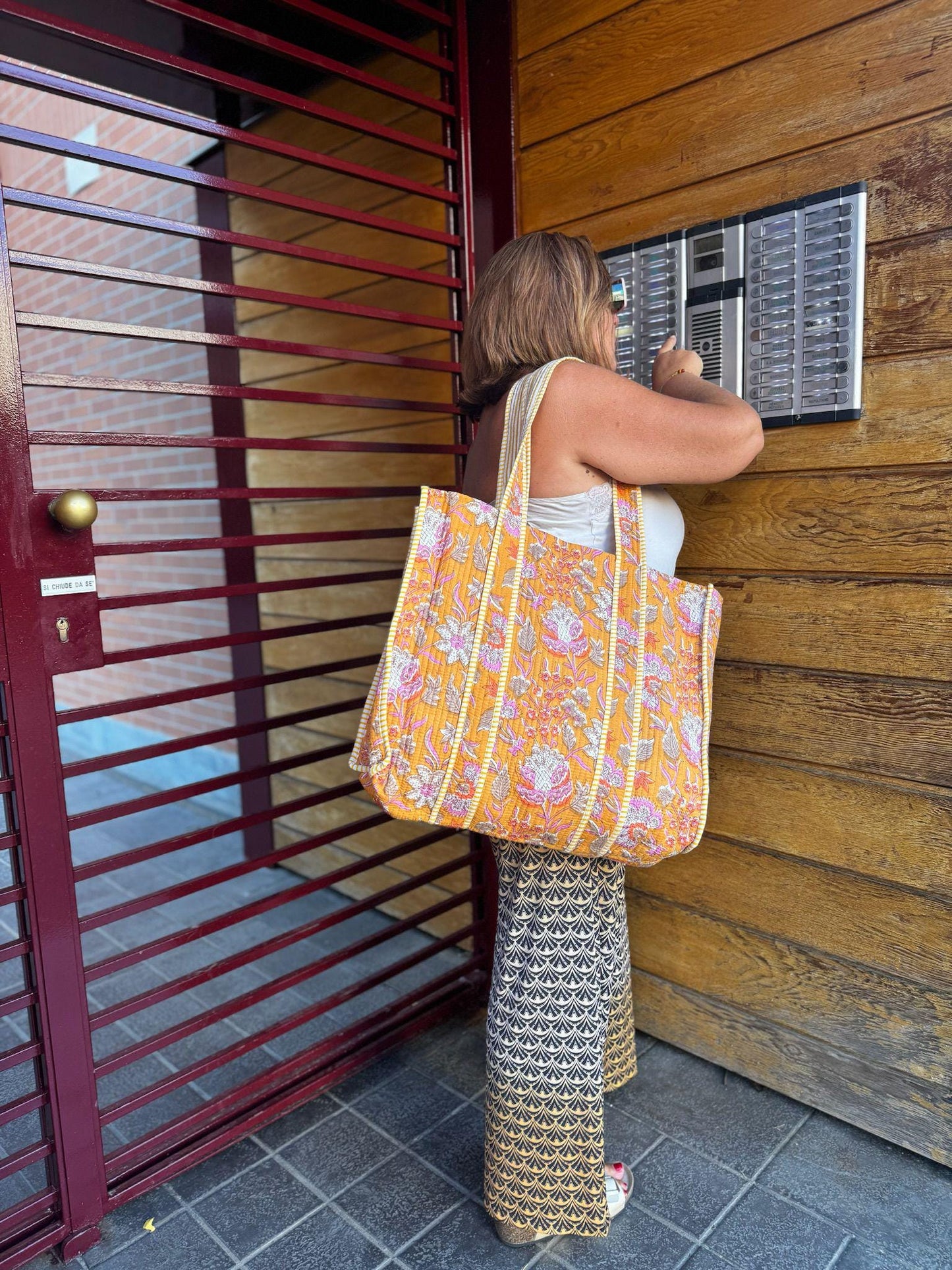 Borsa shopping in cotone a spalla, made in Jaipur