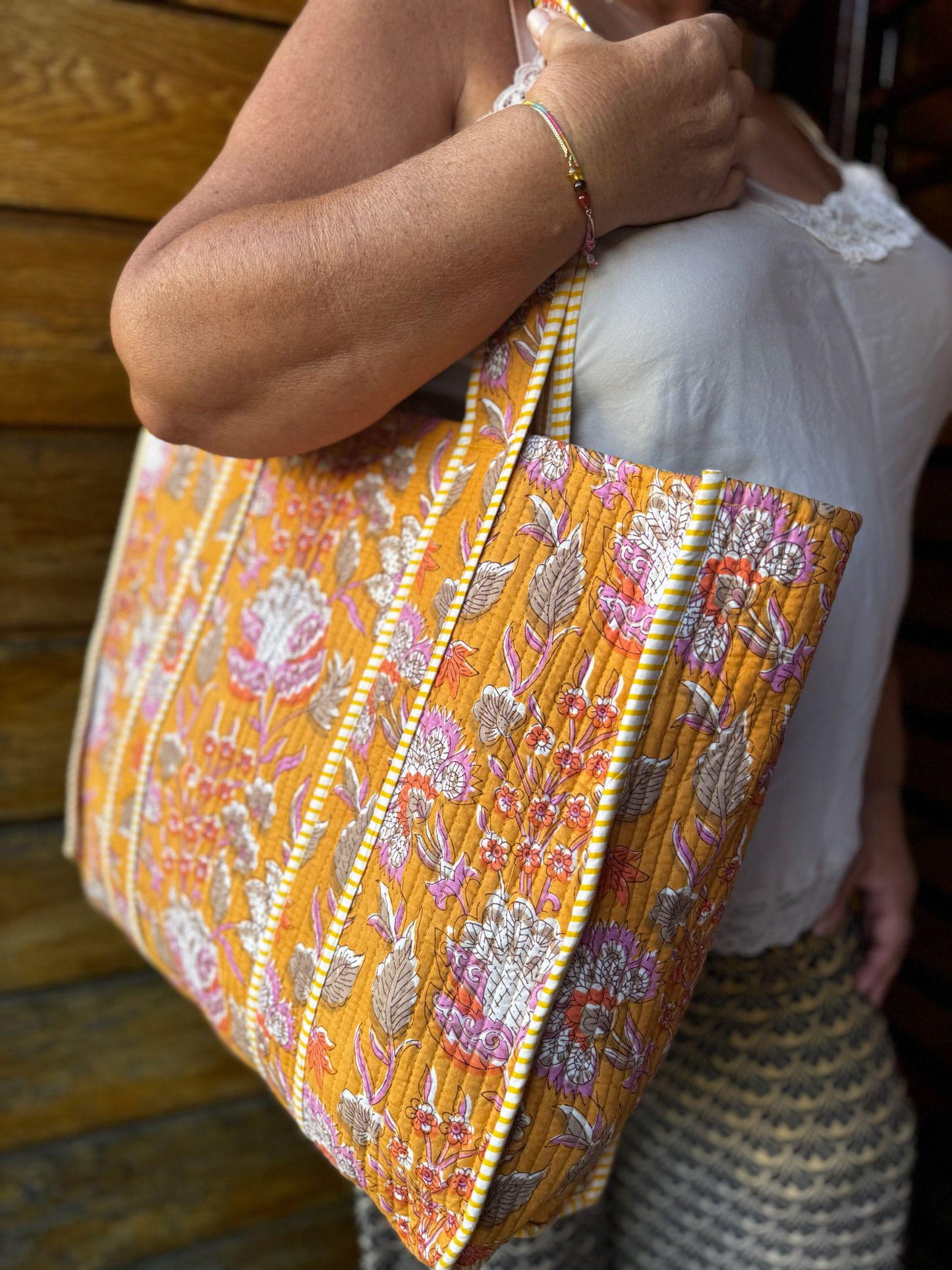 Borsa shopping in cotone a spalla, made in Jaipur