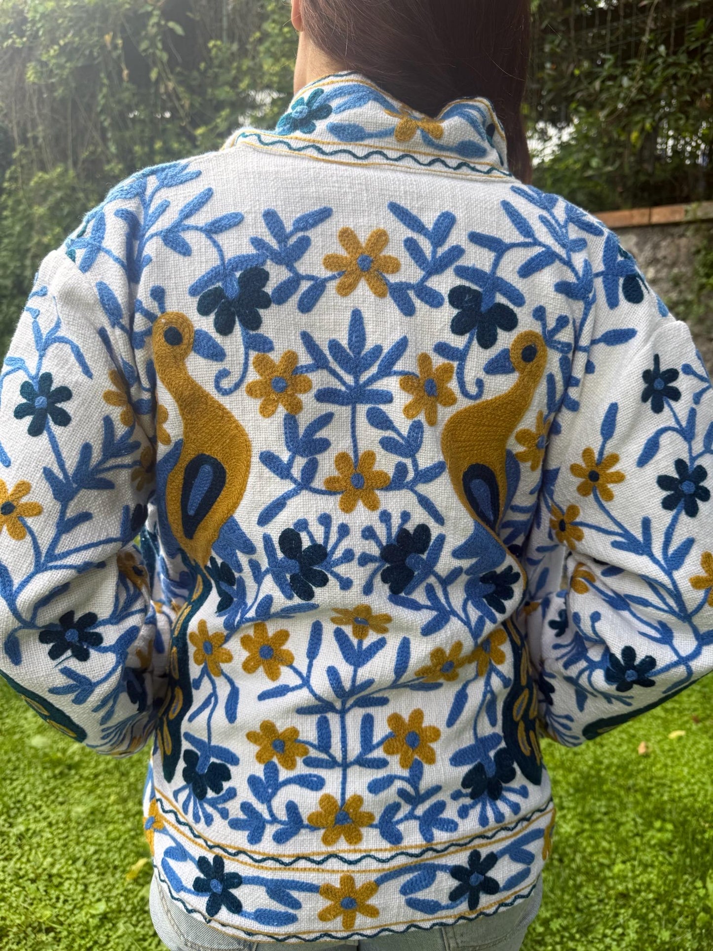 Giacca verde stile boho ricamata a mano, made in Jaipur