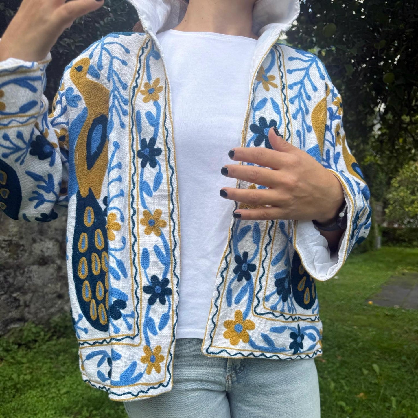 Giacca verde stile boho ricamata a mano, made in Jaipur